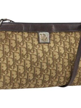 Christian Dior Trotter Canvas Shoulder Bag Brown Gold Auth 172857